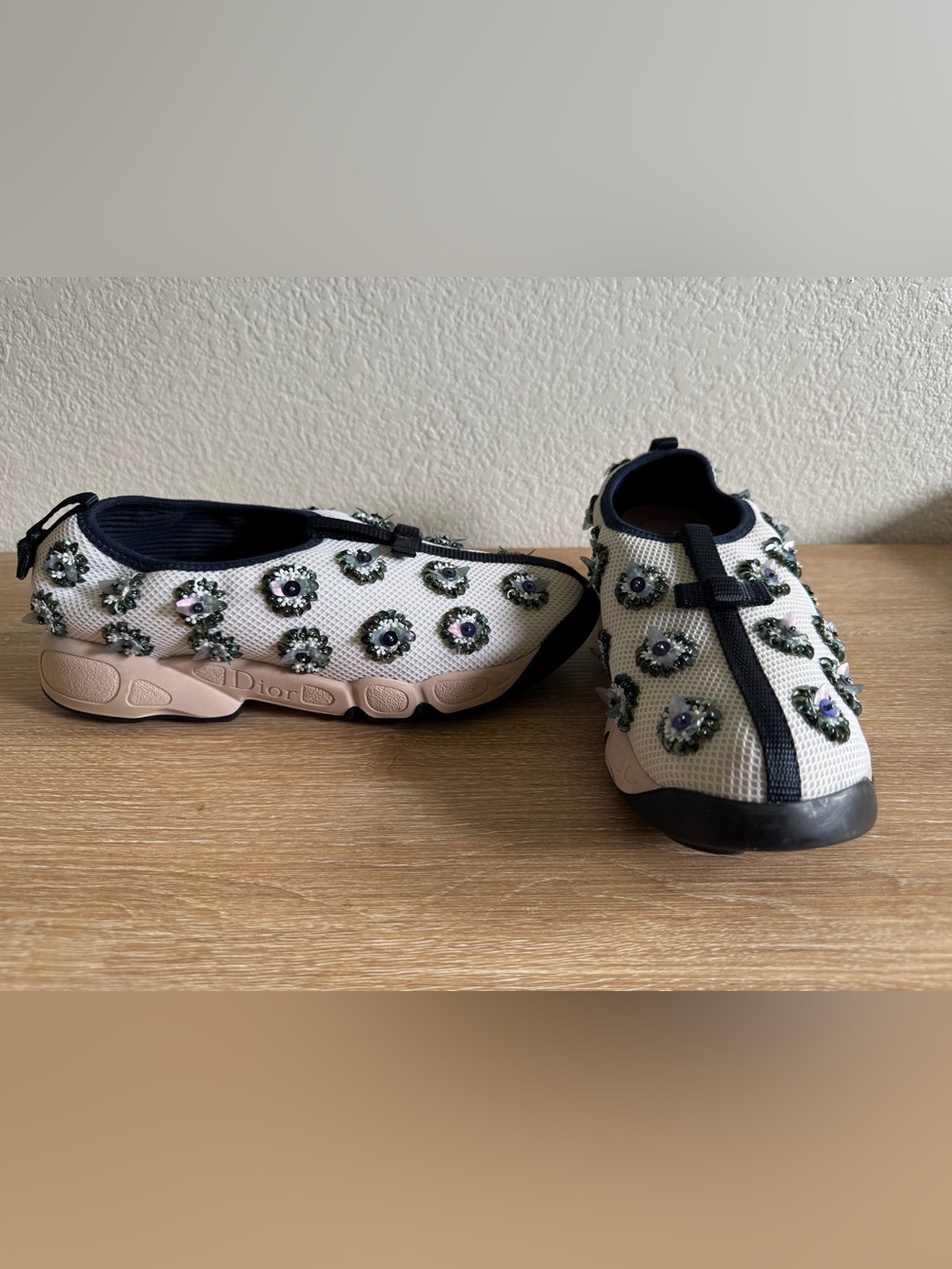 Dior Fusion White Floral Sequin Mesh Sneakers Size 37 - Picture 3 of 9